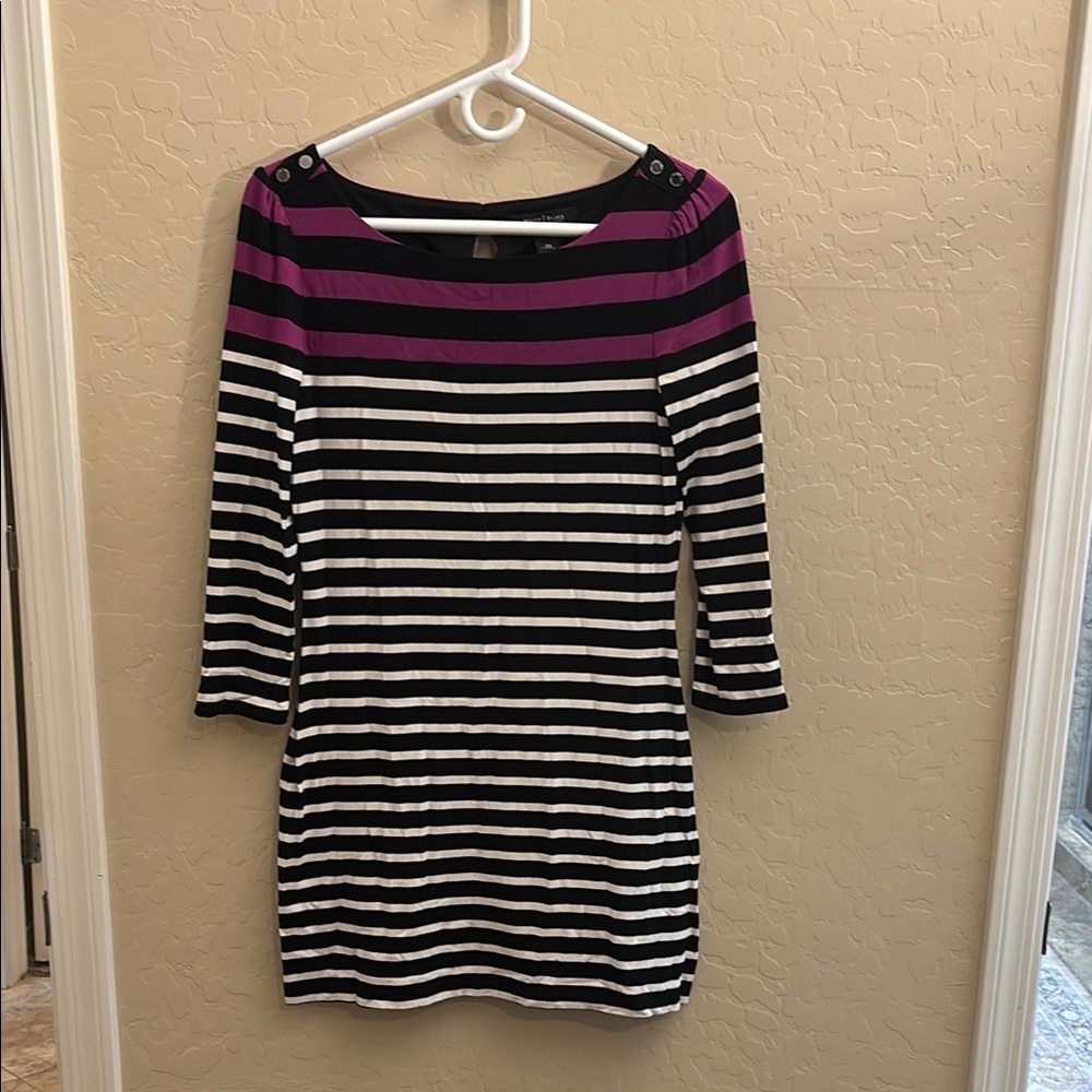 White House Black Market Black and Pink Sheath Dress 3/4 Sleeve